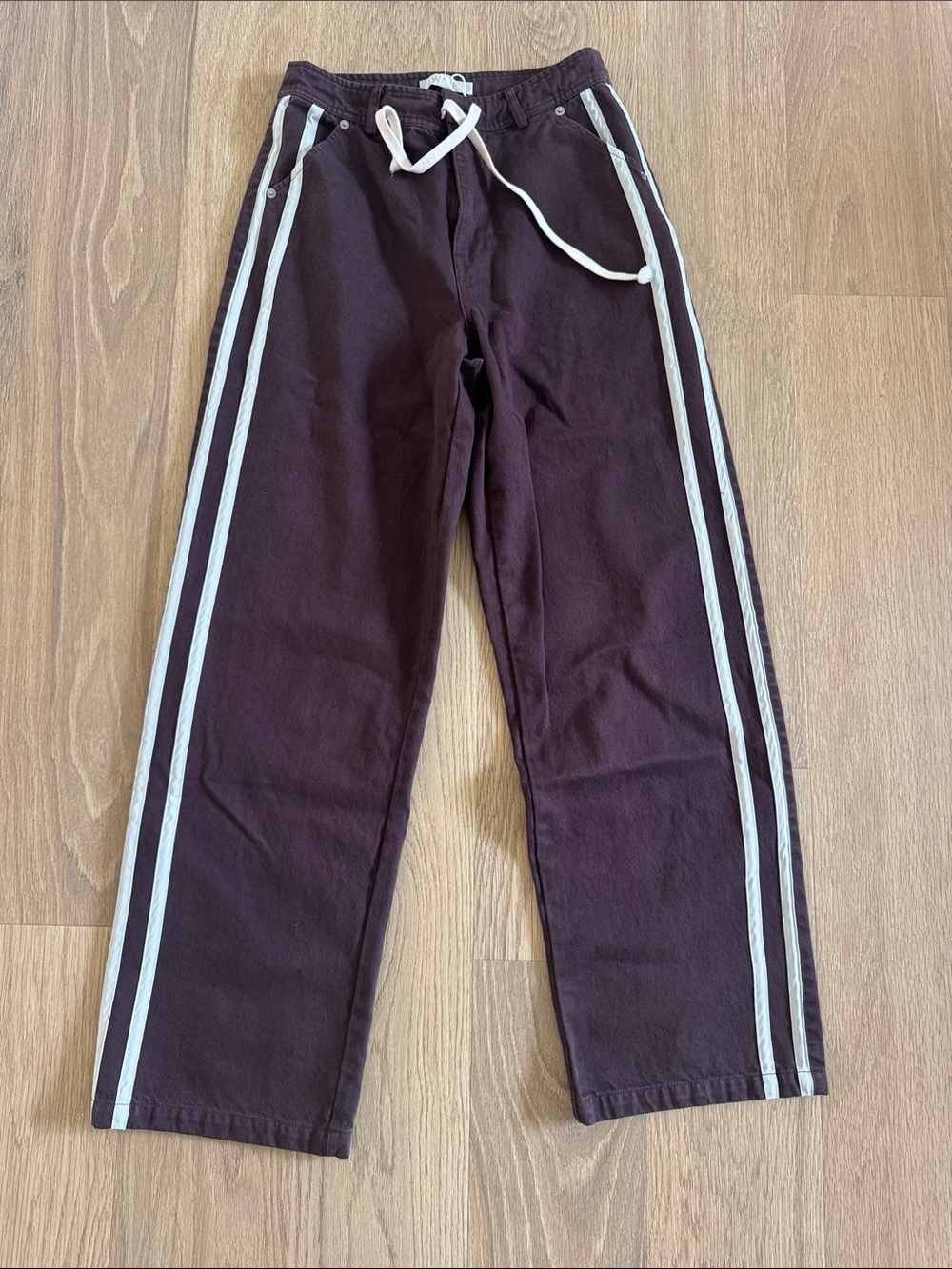 WAYF Mercer Denim Track Pants in Brown